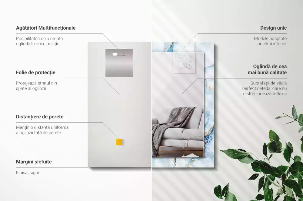 Miroir avec imprimé rectangulaire Motif abstrait marbre