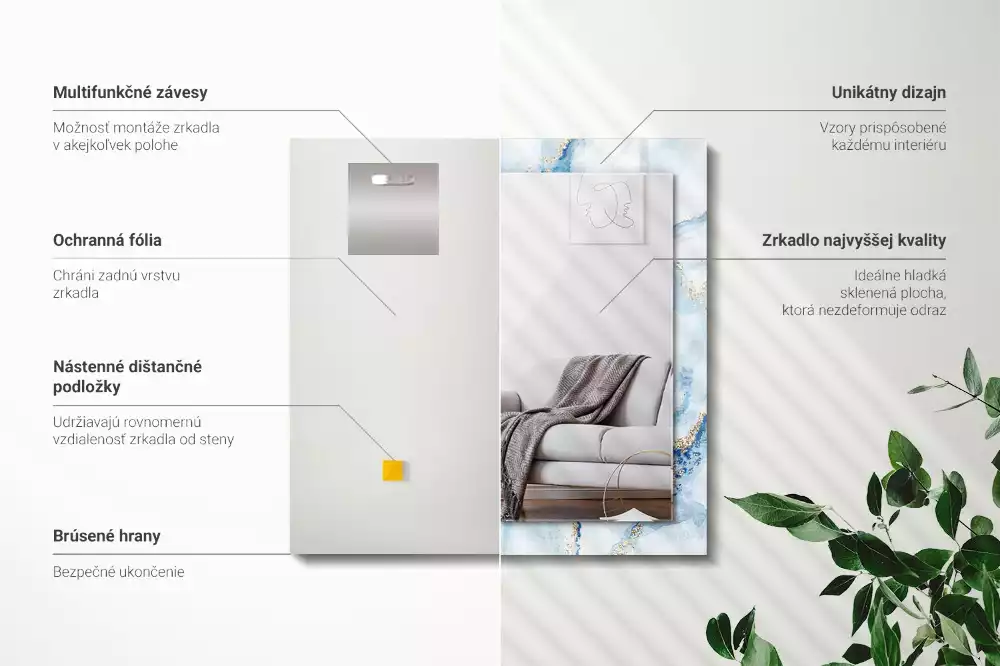 Miroir avec imprimé rectangulaire Motif abstrait marbre