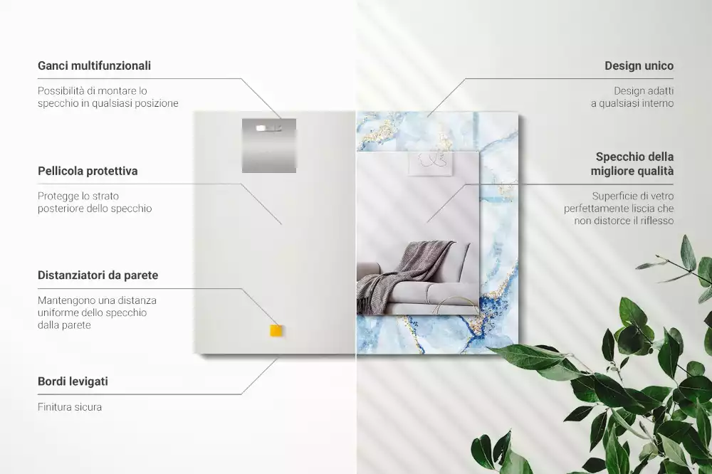 Miroir avec imprimé rectangulaire Motif abstrait marbre