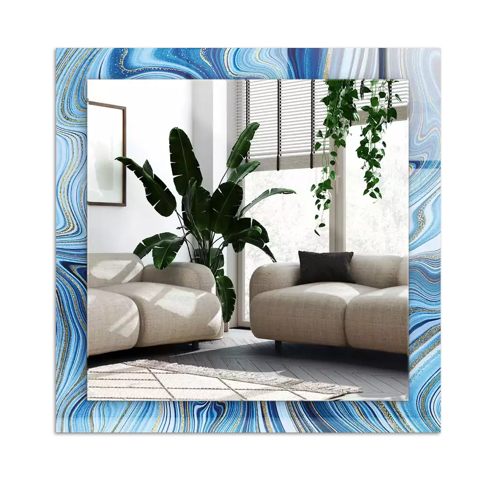 Miroir avec imprimé décoratif rectangulaire Motif abstrait bleu