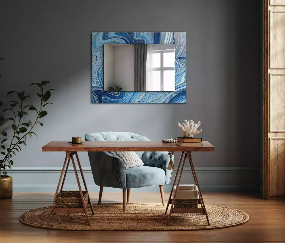 Miroir avec imprimé décoratif rectangulaire Motif abstrait bleu
