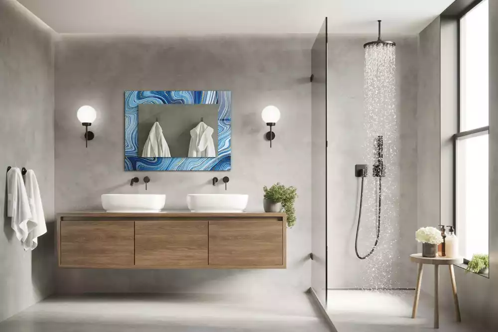 Miroir avec imprimé décoratif rectangulaire Motif abstrait bleu