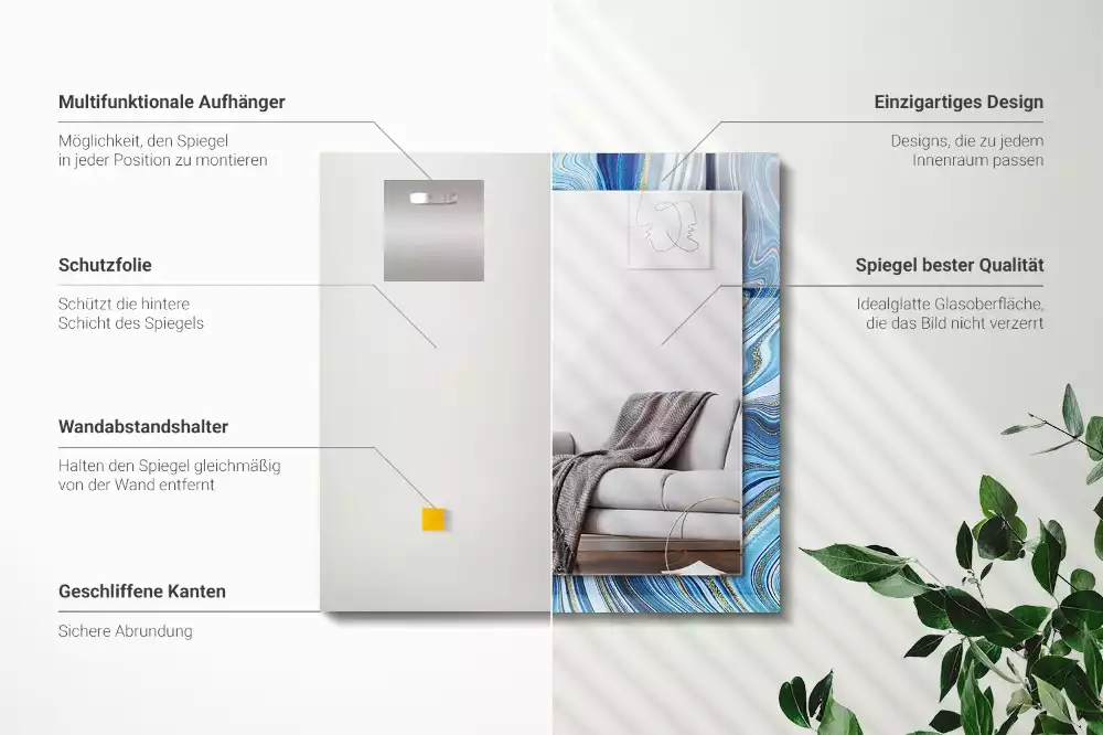 Miroir avec imprimé décoratif rectangulaire Motif abstrait bleu