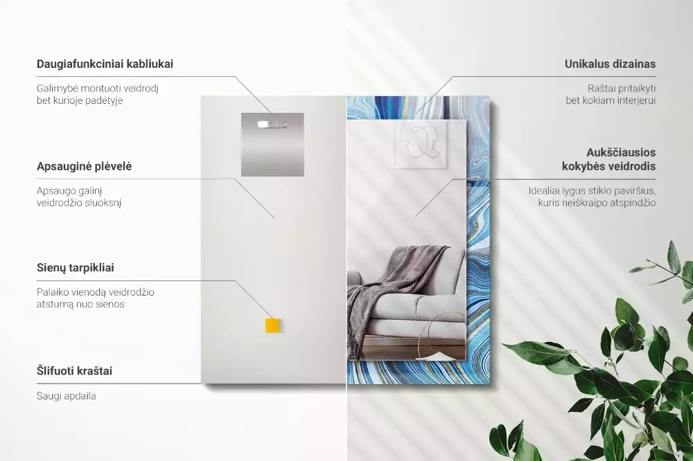 Miroir avec imprimé décoratif rectangulaire Motif abstrait bleu