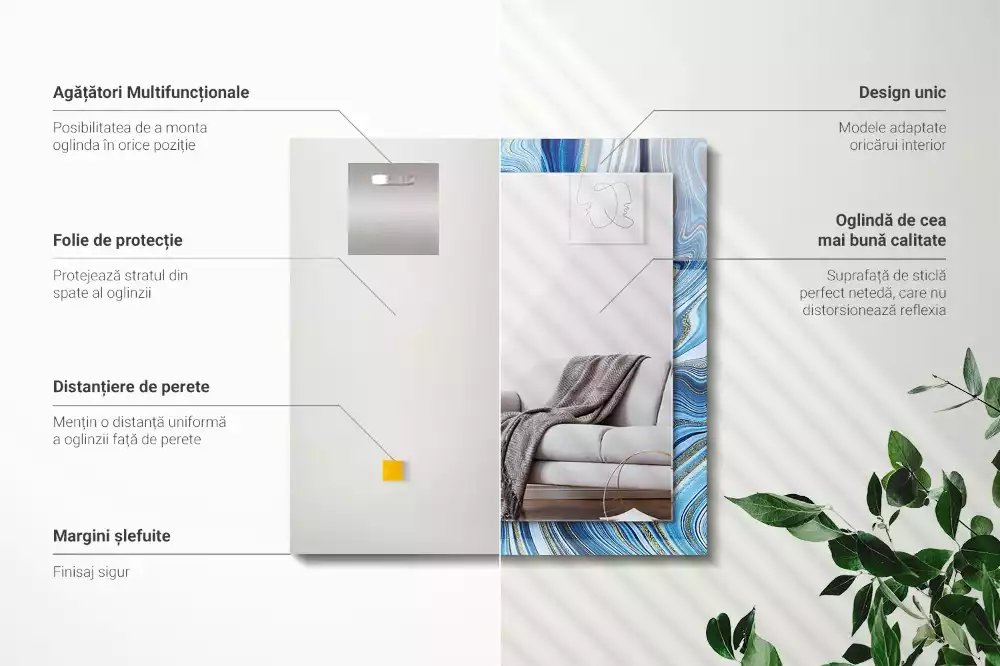 Miroir avec imprimé décoratif rectangulaire Motif abstrait bleu