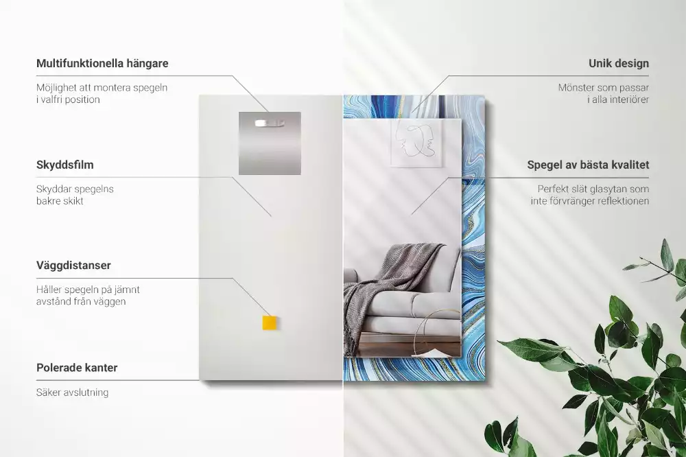 Miroir avec imprimé décoratif rectangulaire Motif abstrait bleu