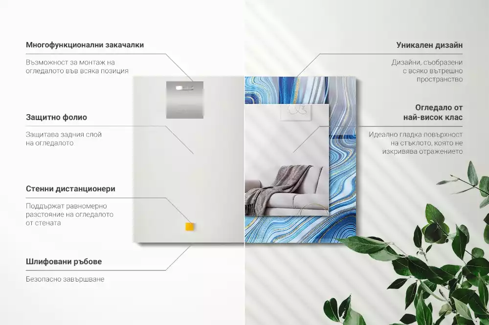 Miroir avec imprimé décoratif rectangulaire Motif abstrait bleu