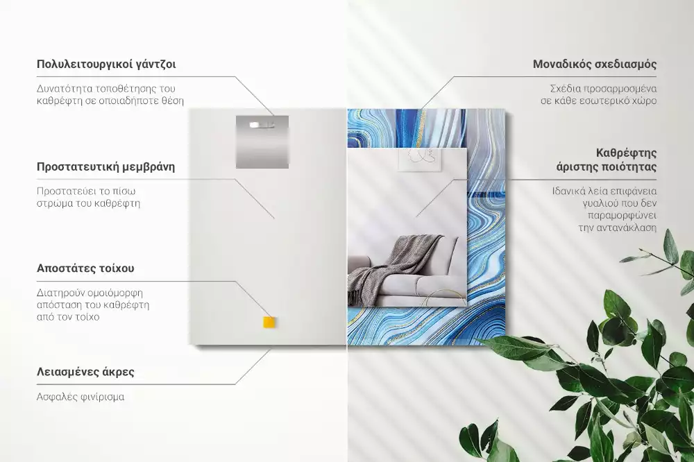 Miroir avec imprimé décoratif rectangulaire Motif abstrait bleu