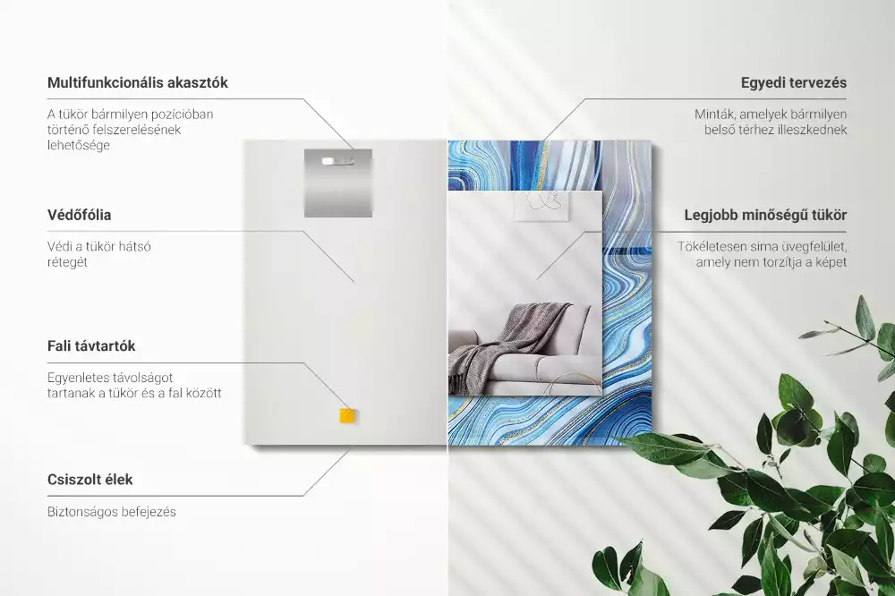 Miroir avec imprimé décoratif rectangulaire Motif abstrait bleu