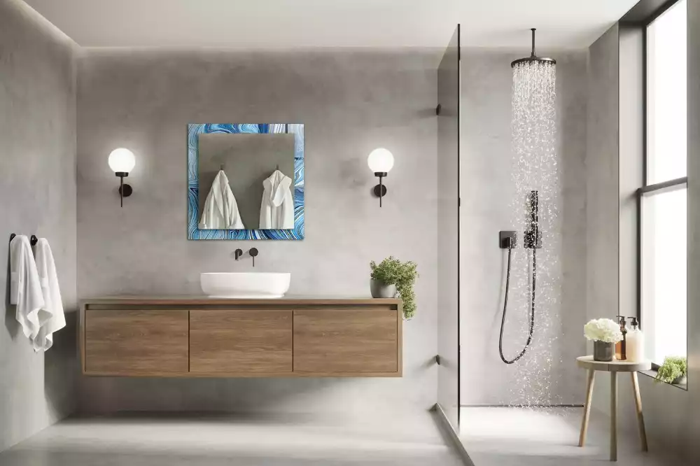 Miroir avec imprimé décoratif rectangulaire Motif abstrait bleu