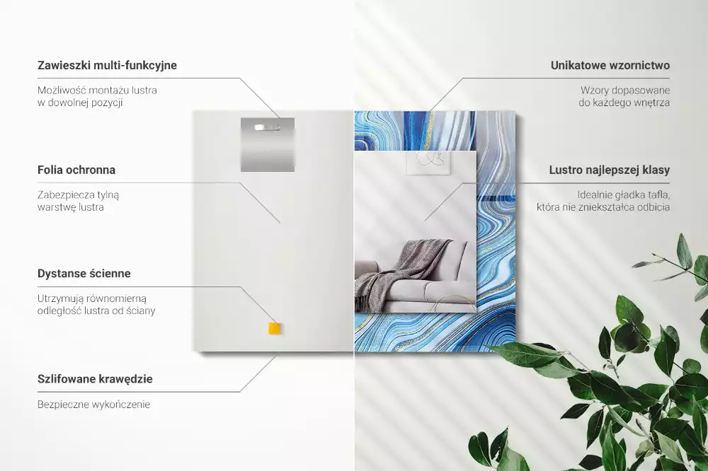 Miroir avec imprimé décoratif rectangulaire Motif abstrait bleu