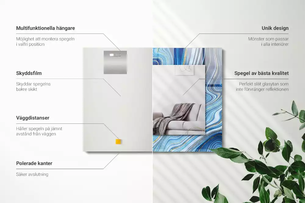 Miroir avec imprimé décoratif rectangulaire Motif abstrait bleu