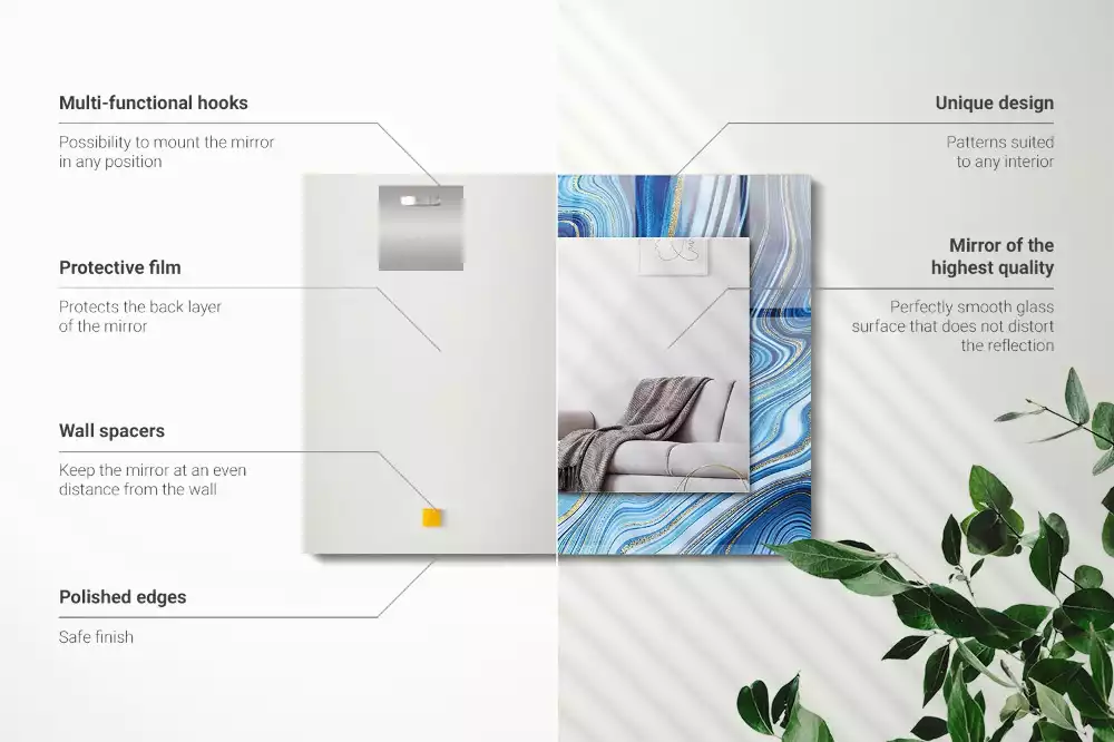 Miroir avec imprimé décoratif rectangulaire Motif abstrait bleu