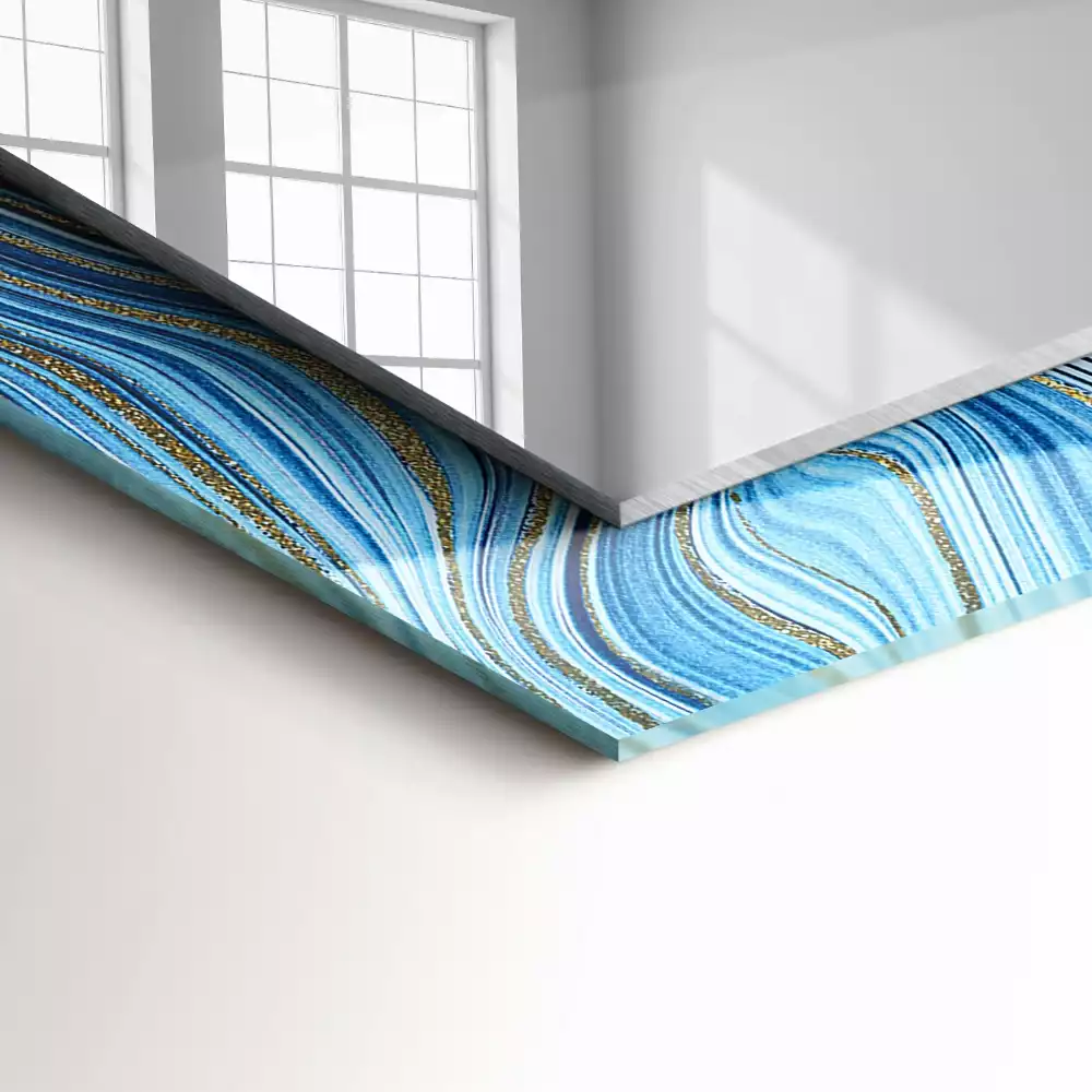 Miroir avec imprimé décoratif rectangulaire Motif abstrait bleu