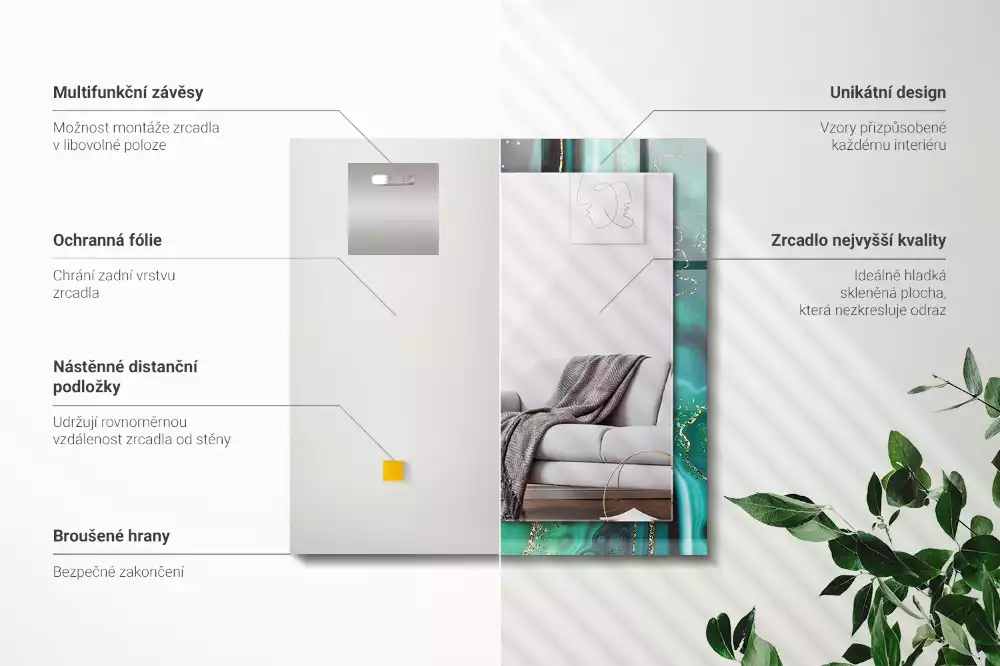 Miroir décoratif rectangulaire Texture verte abstraite