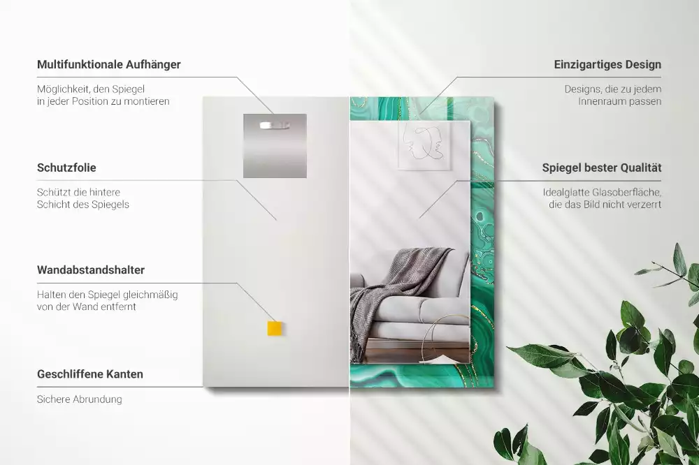 Miroir avec imprimé rectangulaire Texture verte abstraite