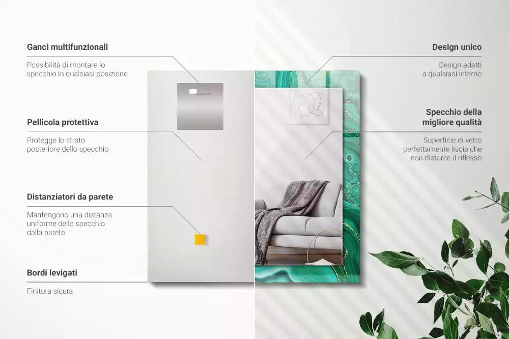 Miroir avec imprimé rectangulaire Texture verte abstraite