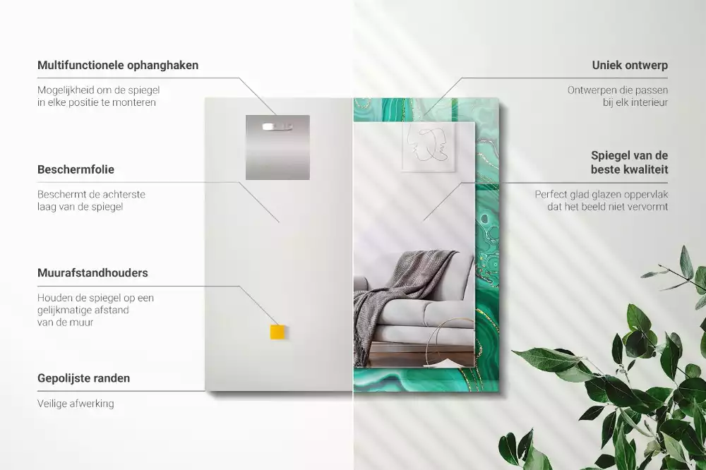 Miroir avec imprimé rectangulaire Texture verte abstraite