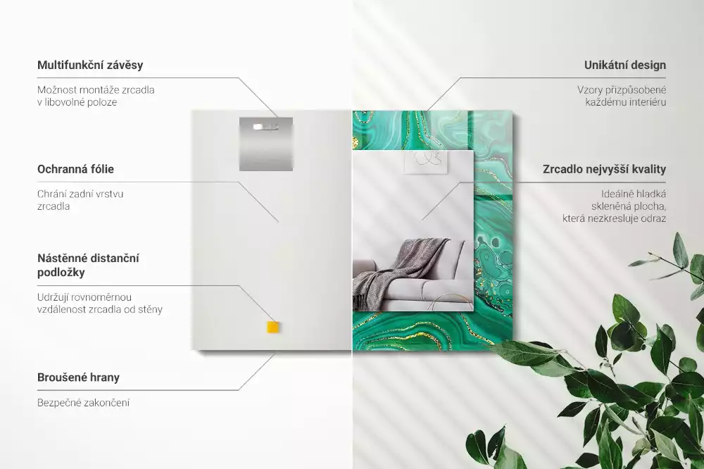 Miroir avec imprimé rectangulaire Texture verte abstraite