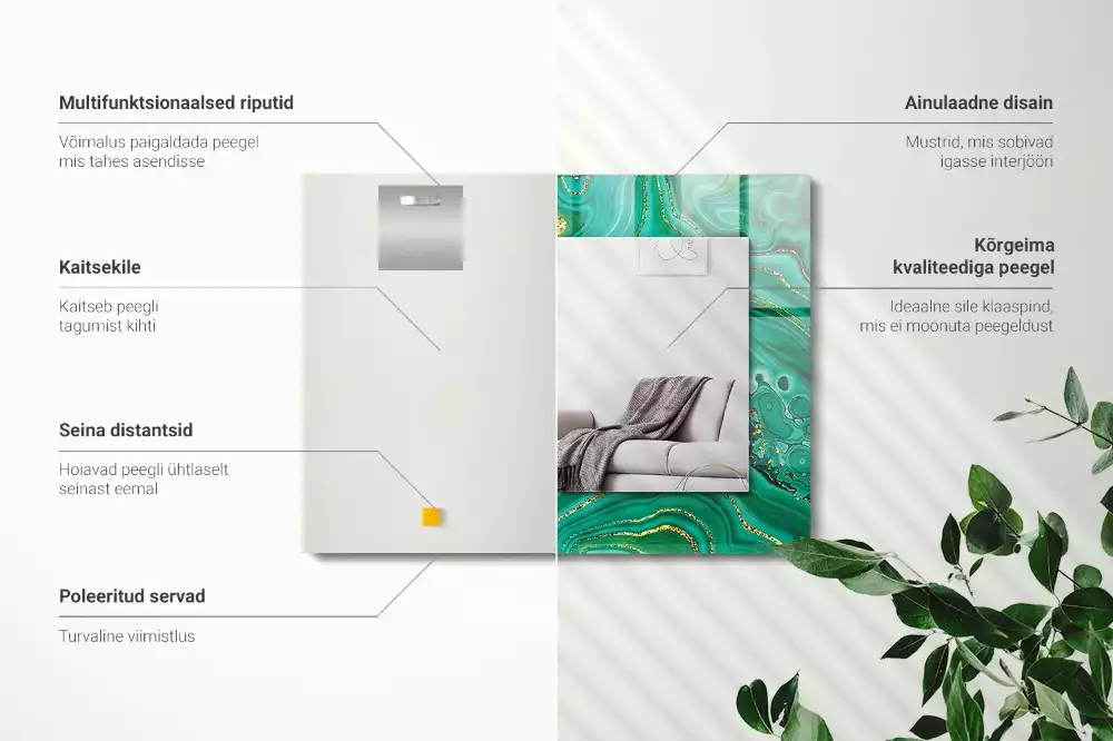 Miroir avec imprimé rectangulaire Texture verte abstraite