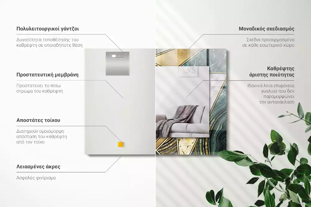 Miroir avec imprimé décoratif rectangulaire Motifs géométriques abstraits