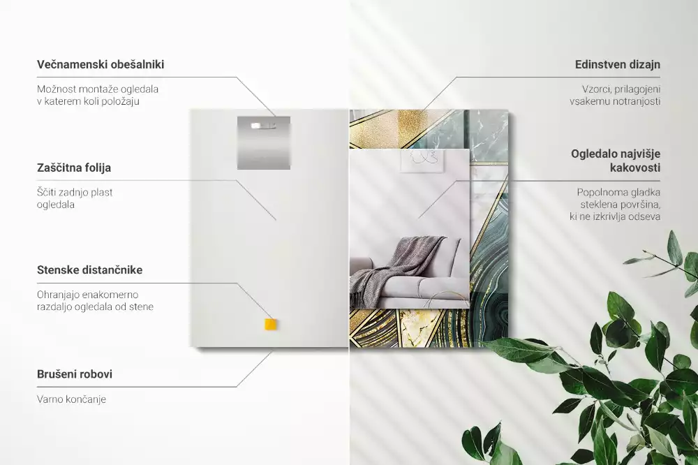 Miroir avec imprimé décoratif rectangulaire Motifs géométriques abstraits