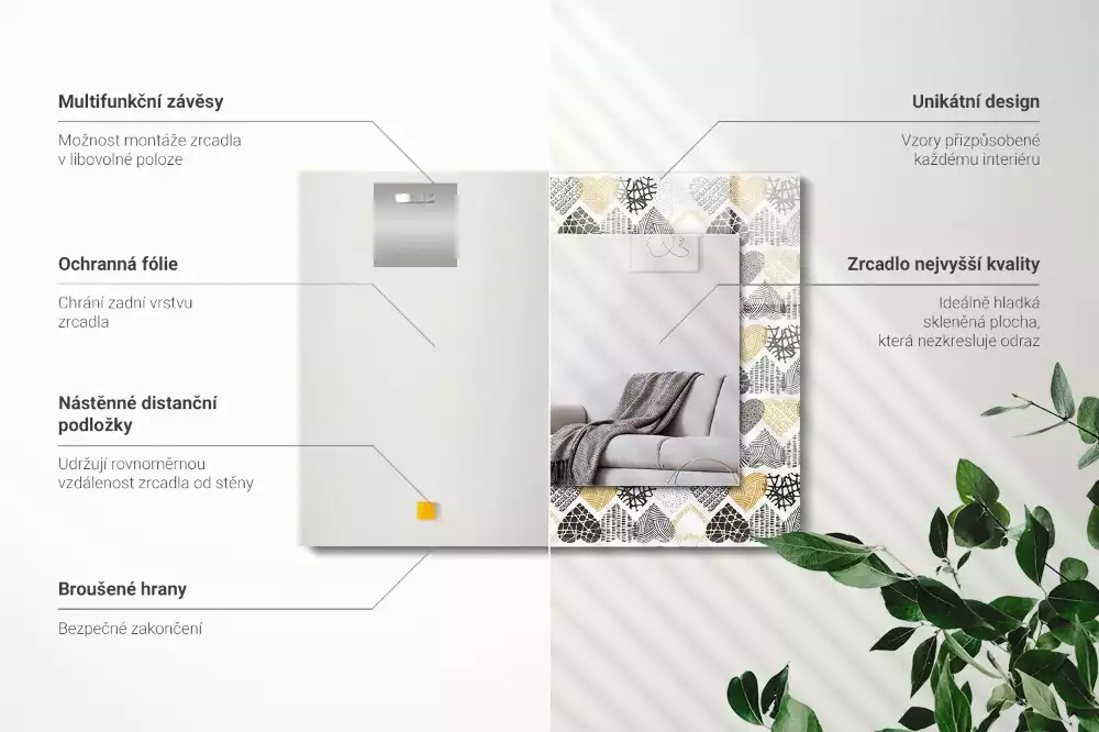 Miroir avec imprimé rectangulaire Petits cœurs colorés