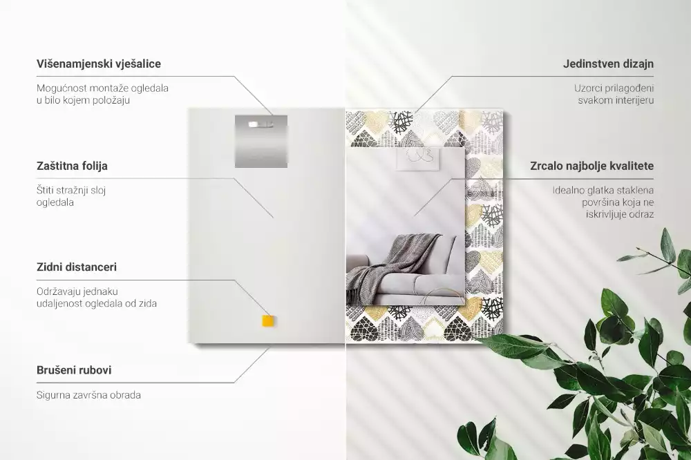 Miroir avec imprimé rectangulaire Petits cœurs colorés