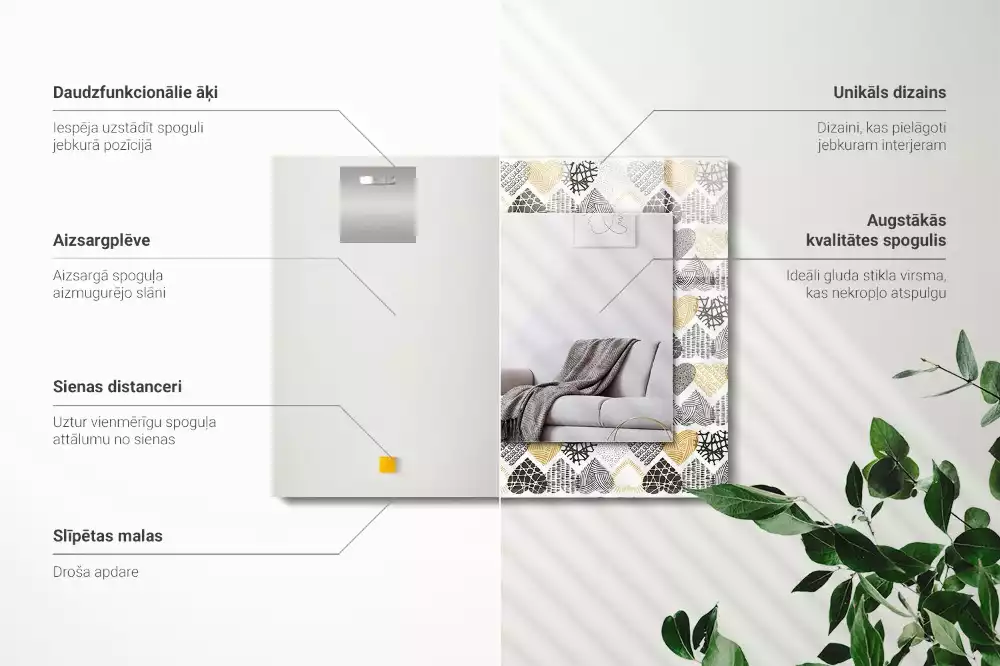 Miroir avec imprimé rectangulaire Petits cœurs colorés