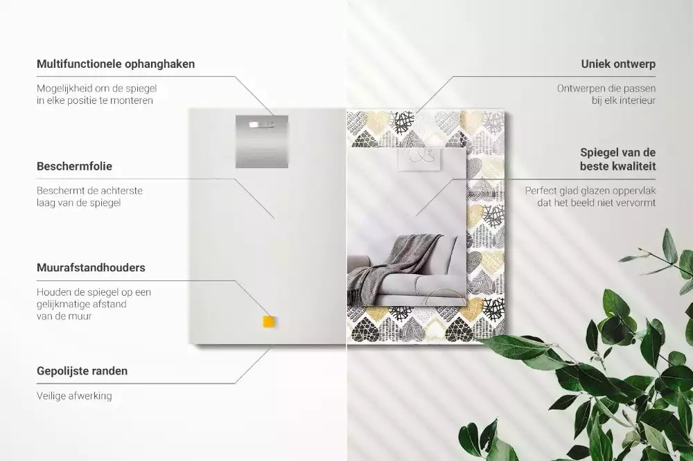 Miroir avec imprimé rectangulaire Petits cœurs colorés