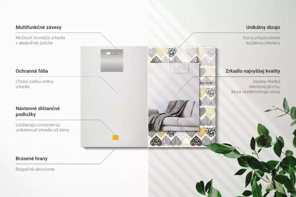 Miroir avec imprimé rectangulaire Petits cœurs colorés