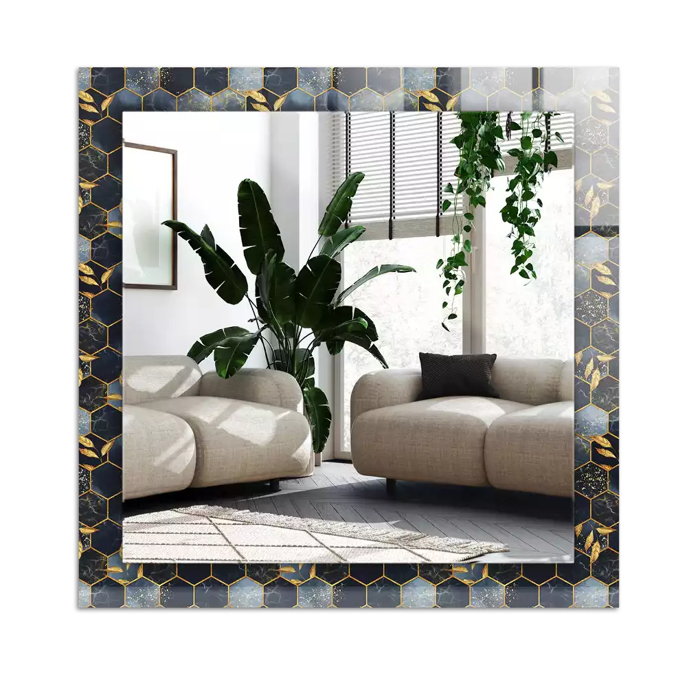 Miroir avec imprimé décoratif rectangulaire Hexagones feuilles