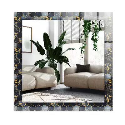 Miroir avec imprimé décoratif rectangulaire Hexagones feuilles