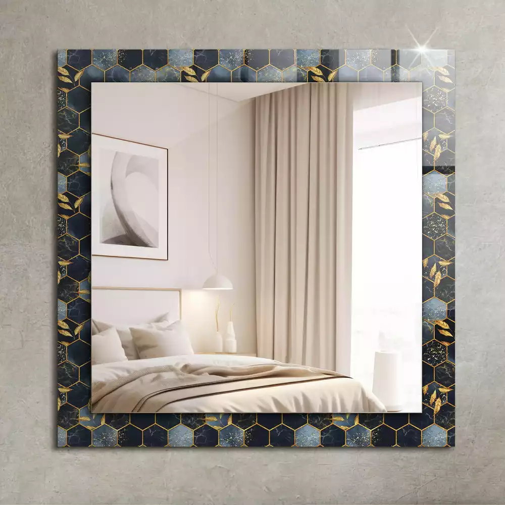 Miroir avec imprimé décoratif rectangulaire Hexagones feuilles