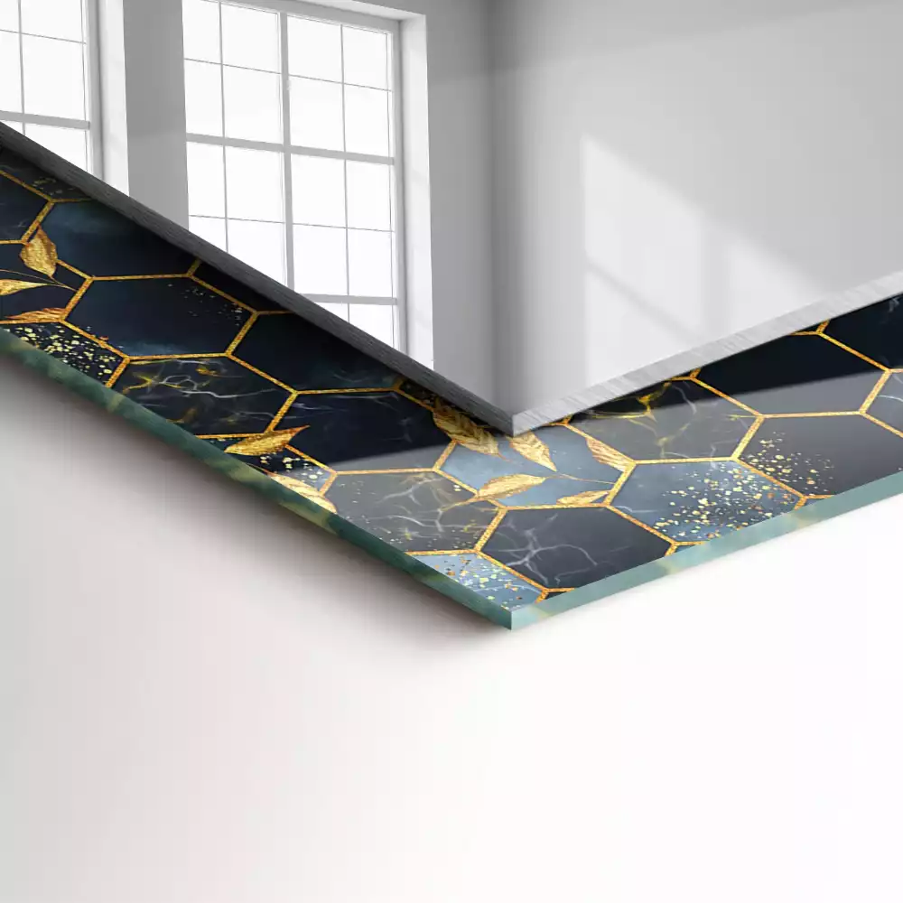 Miroir avec imprimé décoratif rectangulaire Hexagones feuilles