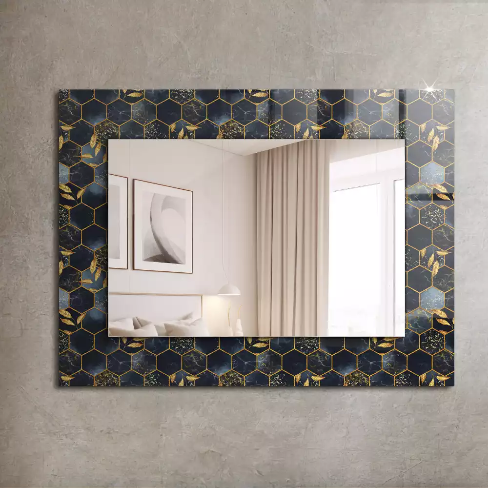 Miroir avec imprimé décoratif rectangulaire Hexagones feuilles