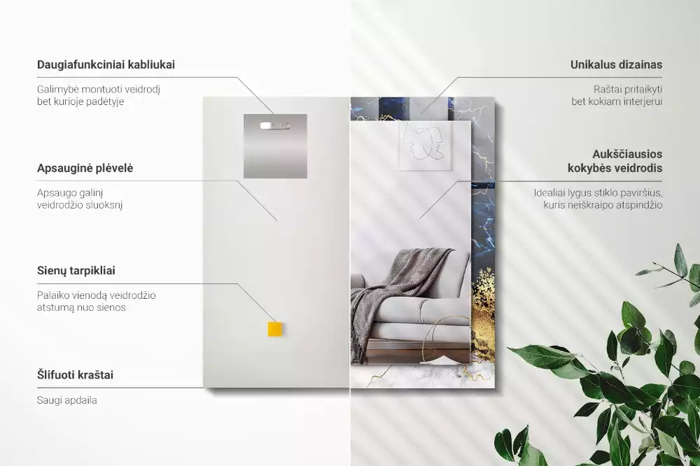 Miroir décoratif rectangulaire Abstraction marbre