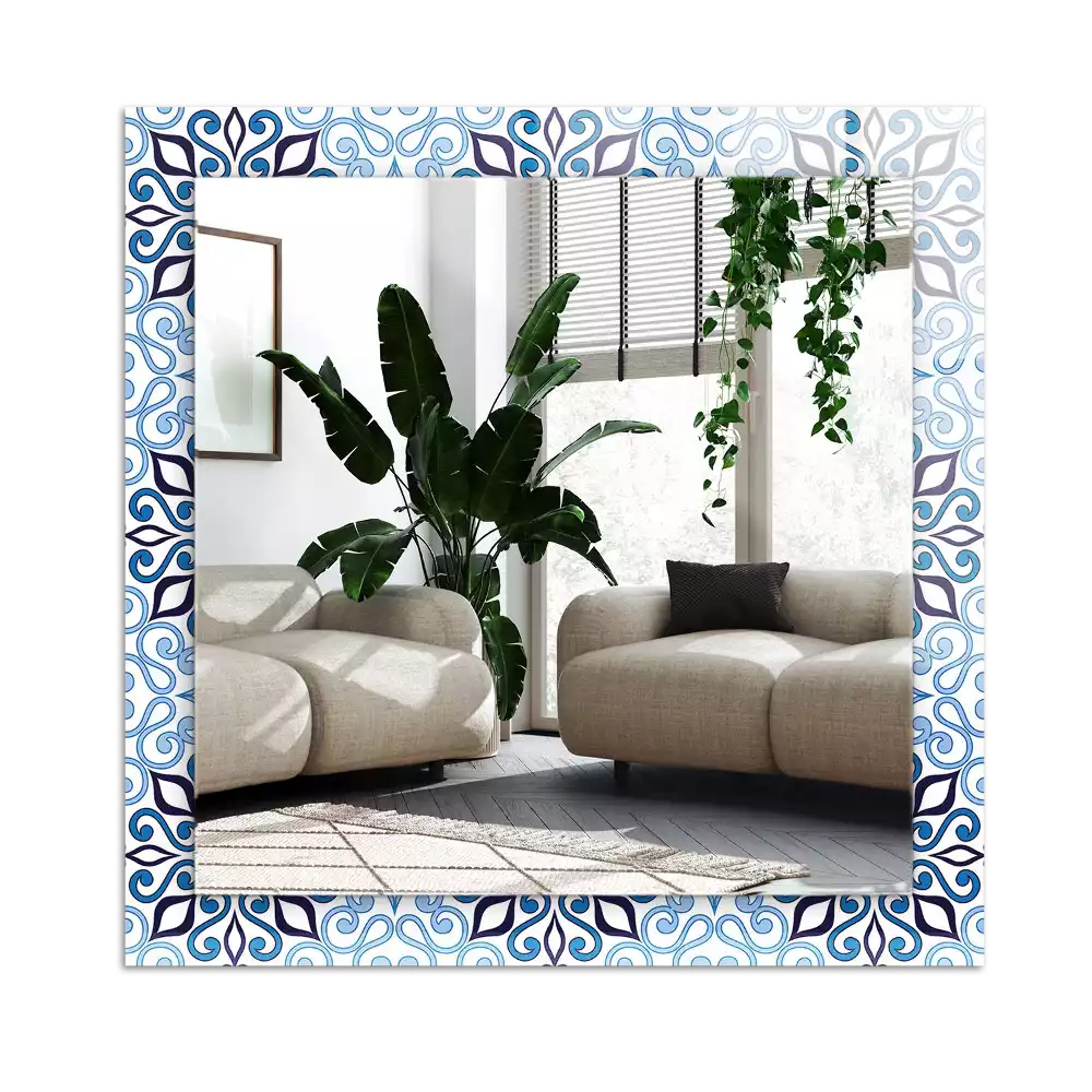 Miroir avec imprimé rectangulaire Motif ornemental bleu