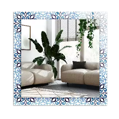 Miroir avec imprimé rectangulaire Motif ornemental bleu