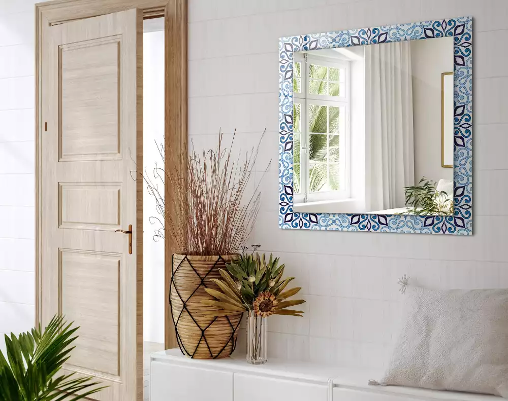 Miroir avec imprimé rectangulaire Motif ornemental bleu