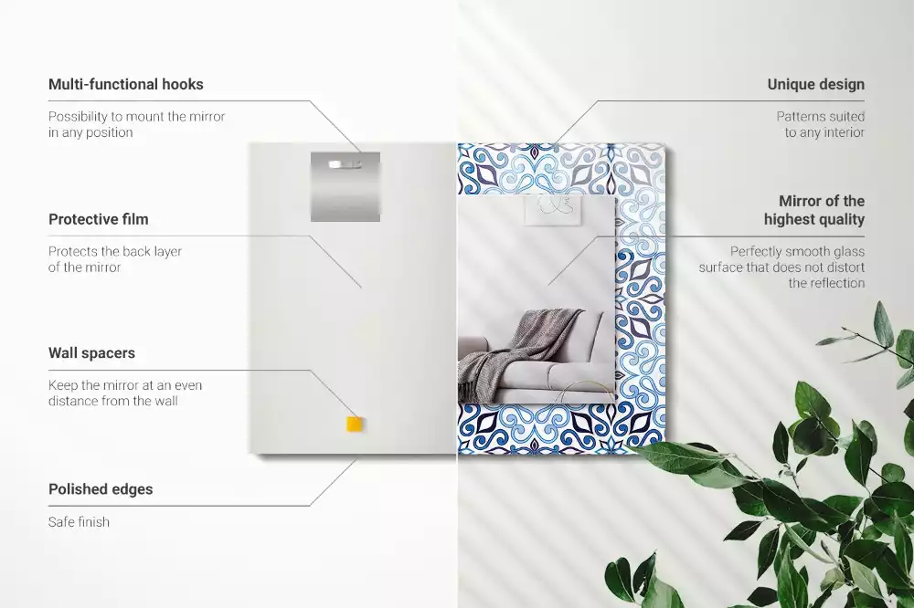 Miroir avec imprimé rectangulaire Motif ornemental bleu
