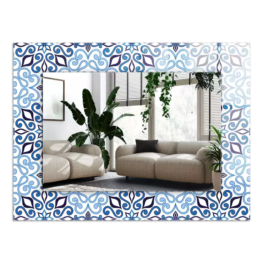 Miroir avec imprimé rectangulaire Motif ornemental bleu