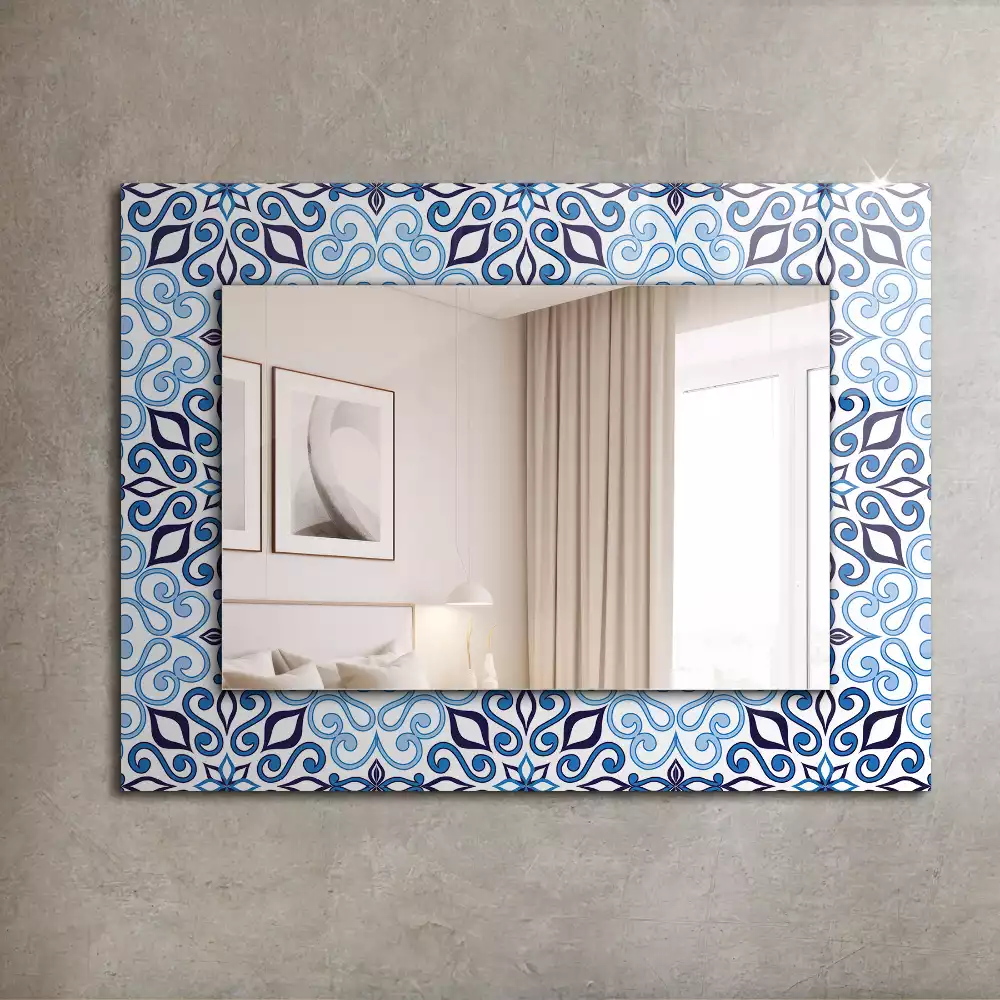 Miroir avec imprimé rectangulaire Motif ornemental bleu