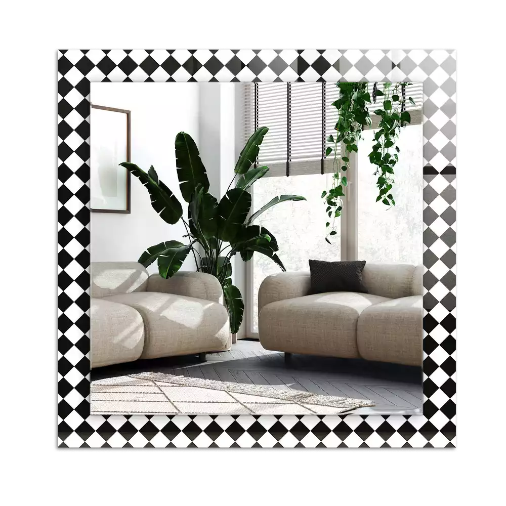 Miroir avec imprimé décoratif rectangulaire Damier noir et blanc