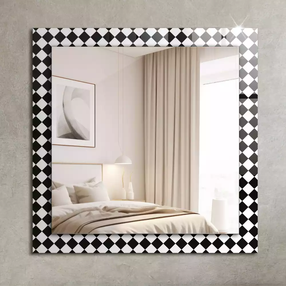 Miroir avec imprimé décoratif rectangulaire Damier noir et blanc