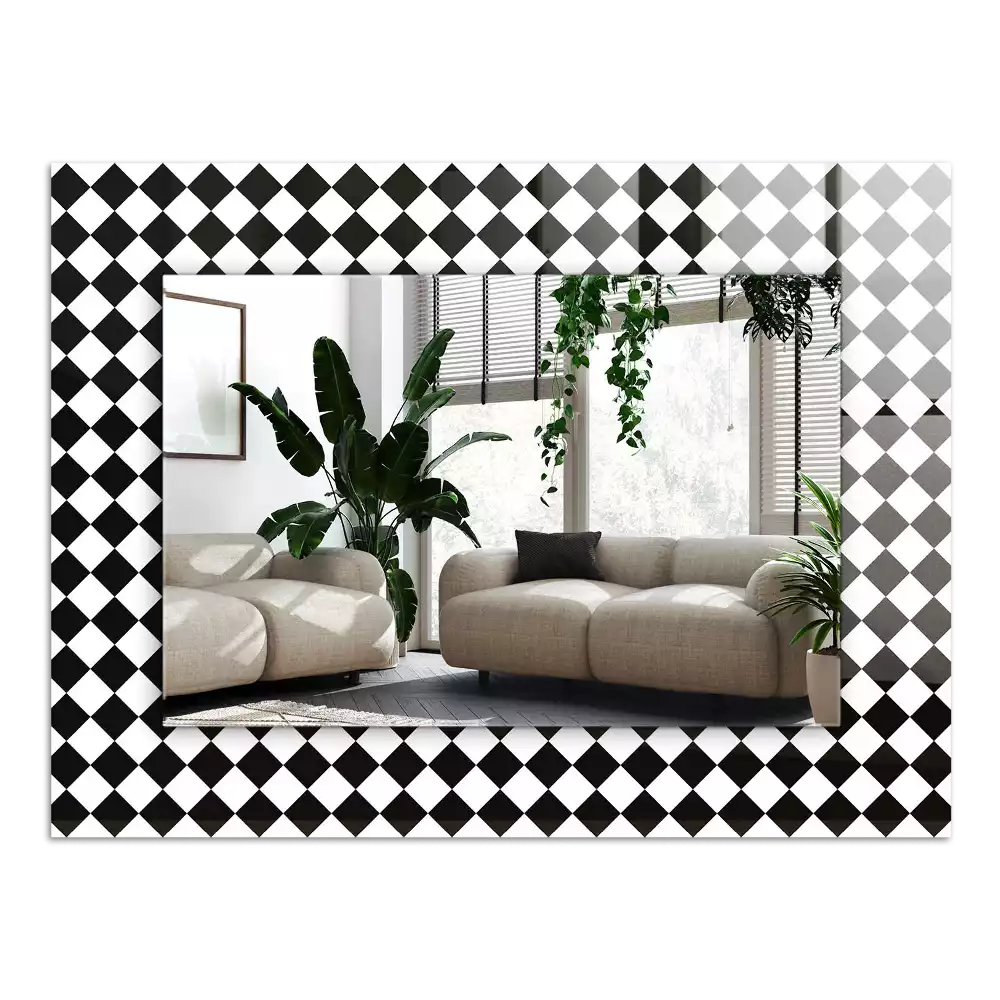 Miroir avec imprimé décoratif rectangulaire Damier noir et blanc