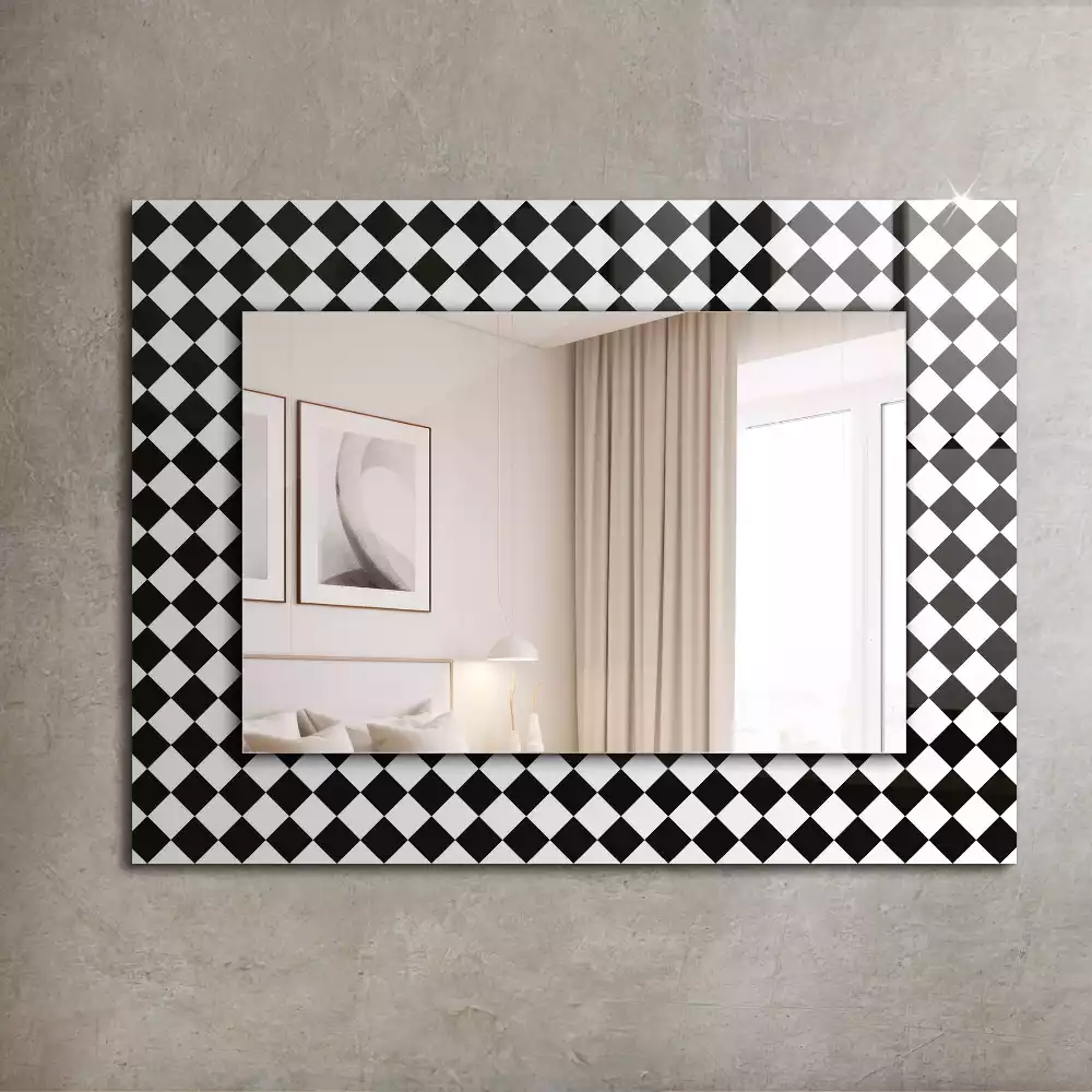 Miroir avec imprimé décoratif rectangulaire Damier noir et blanc