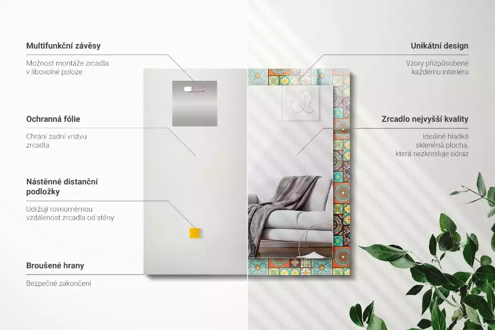 Miroir avec imprimé rectangulaire Carrelage mosaïque coloré