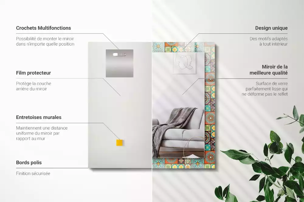 Miroir avec imprimé rectangulaire Carrelage mosaïque coloré