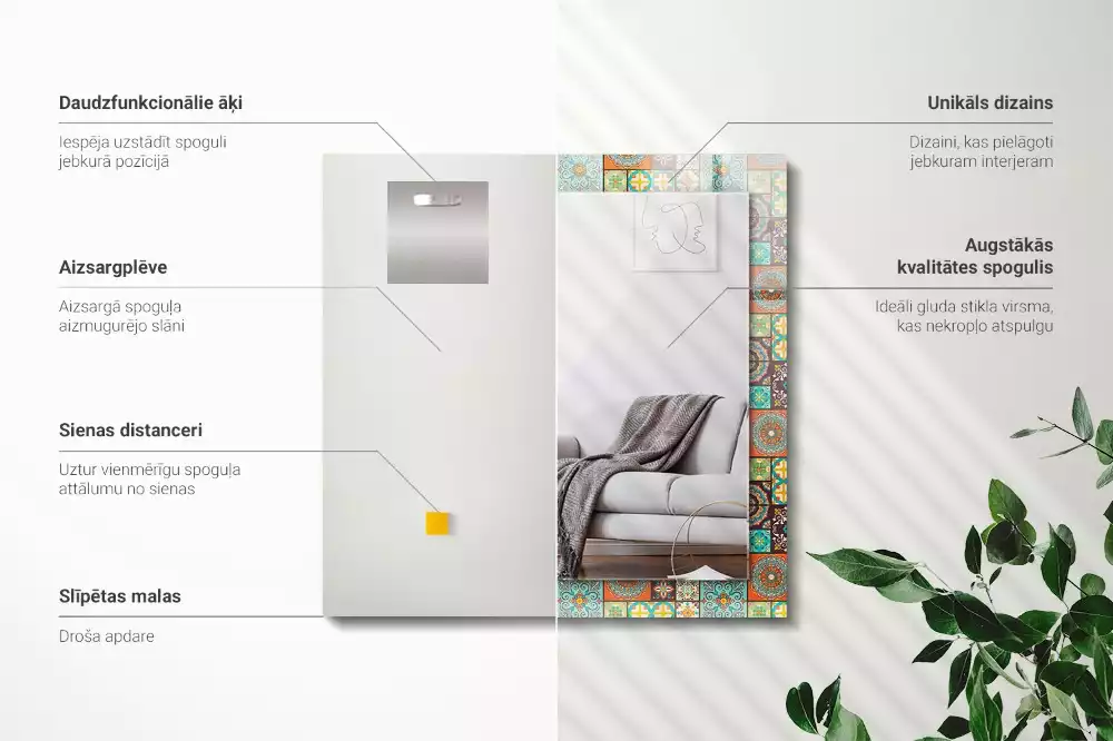 Miroir avec imprimé rectangulaire Carrelage mosaïque coloré